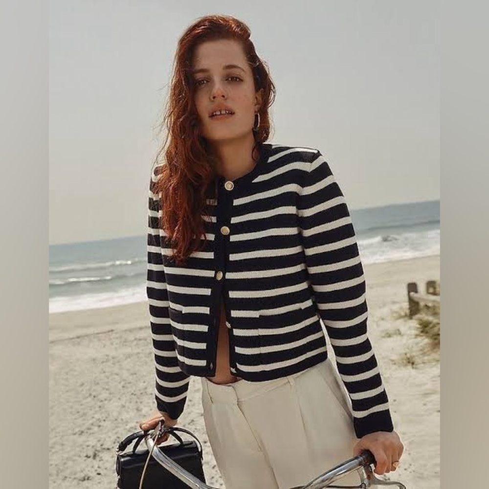 NWOT J. Crew Emelie Sweater Lady Jacket Striped Black White XS